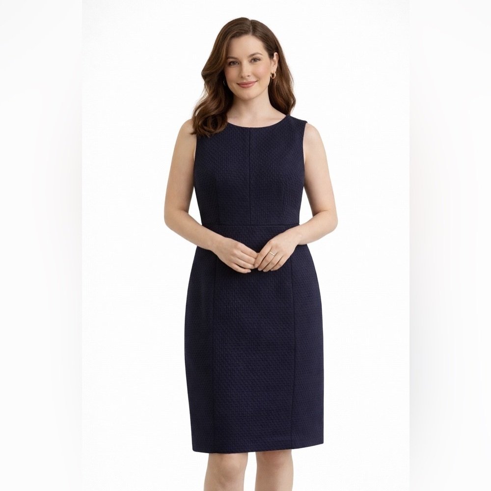 J. Crew Dark Blue Textured Waffle Career Midi Dress Size 2